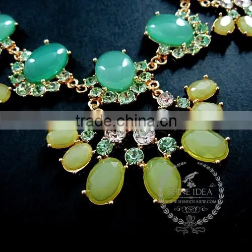 vintage antiqued gold green glass cabochon chunky chic fashion choker statement women necklace 6320031