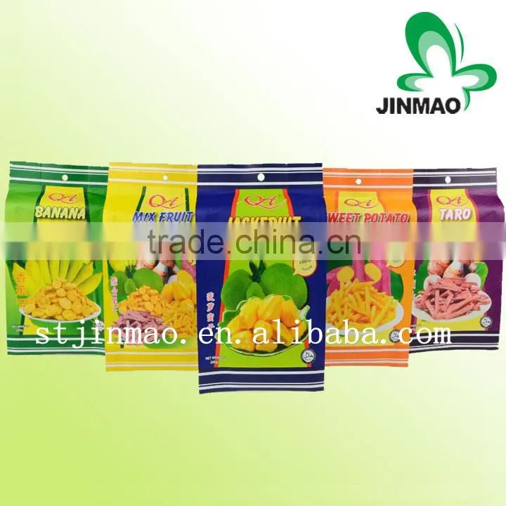 Food industrial use color printing side gusset plastic packaging bag for dried fruit chips with handle hole