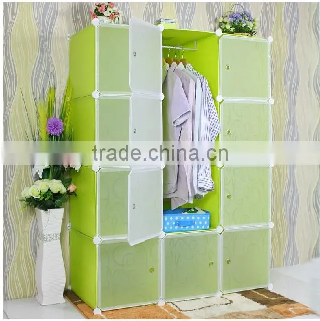 12 cubes Black pattern Plastic storage cabinet with clothes pole