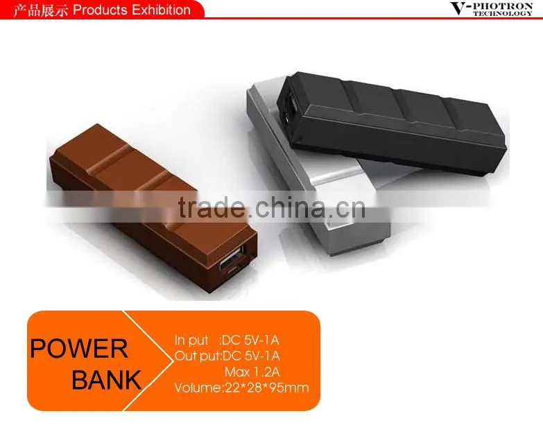 2014 new promotional chocolate style power bank with key chain