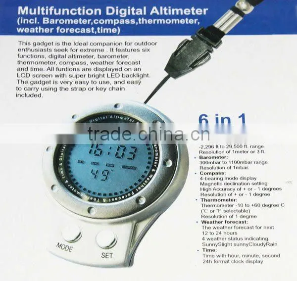 6 In1 Multifunction digital Compass thermometer time Barometer Altimeter Outdoor