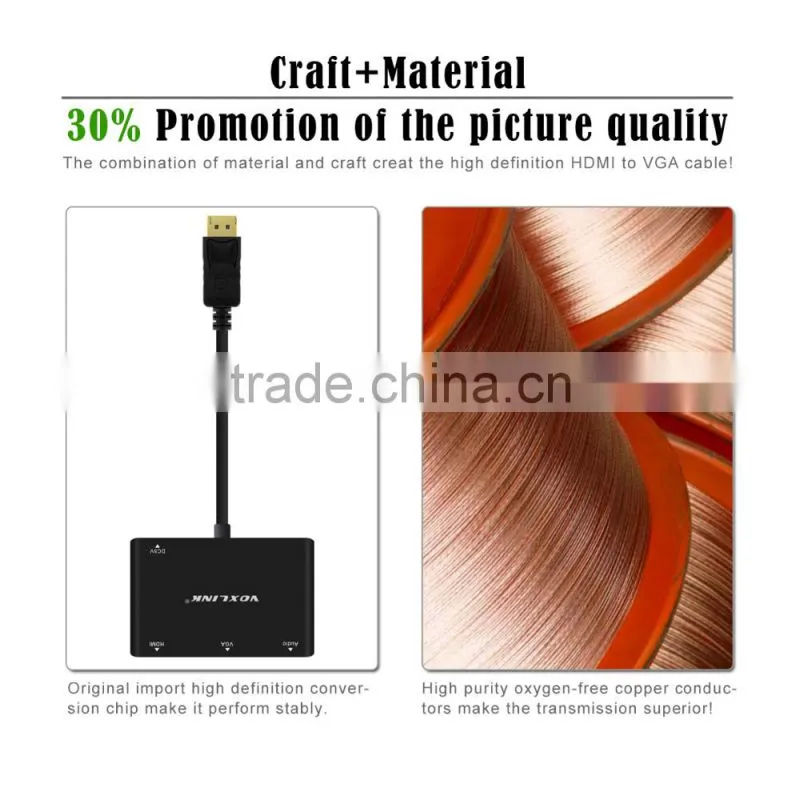High Speed Hot - Selling Voxlink Turn DP into HDMI(4K*2K)/VGA+Aduio Adapter Cable