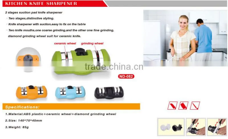 Kitchen knife sharpener with diamond sharpening stone, sharpens ceramic and other knives and scissors, easy to use, made Japan