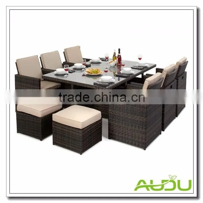 Audu BROWN RATTAN 4 seat rattan cube set with footstools