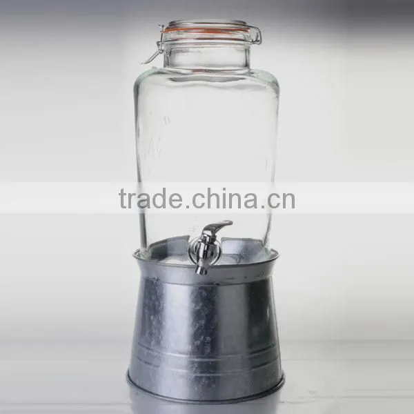 9L glass cold beverage dispenser with metal barrel