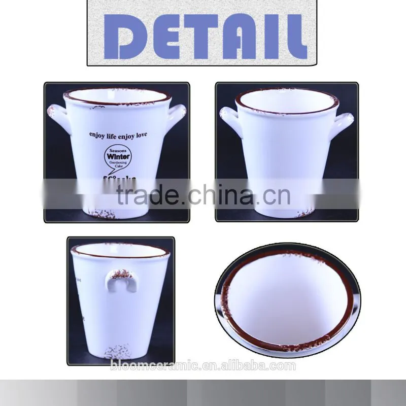 Garden decoration beautiful ceramic hanging fiower pot with decal