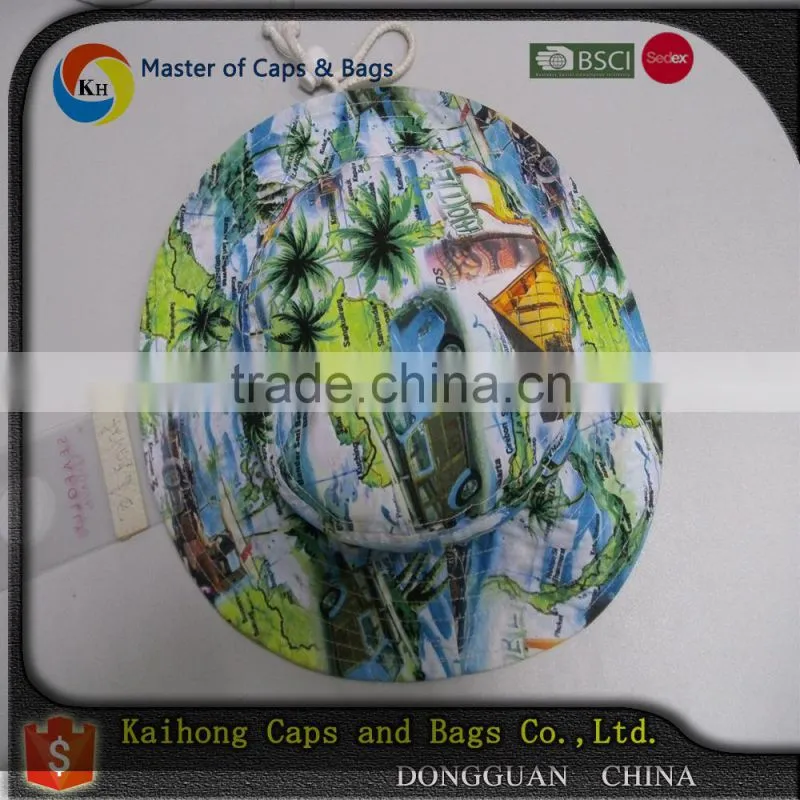 fashion bucket hat with heat transfer printed and string