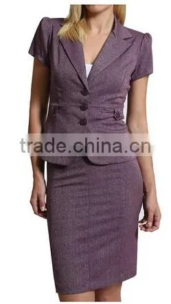 women fitted short sleeve blazer and skirt set ,ladies office wear uniform