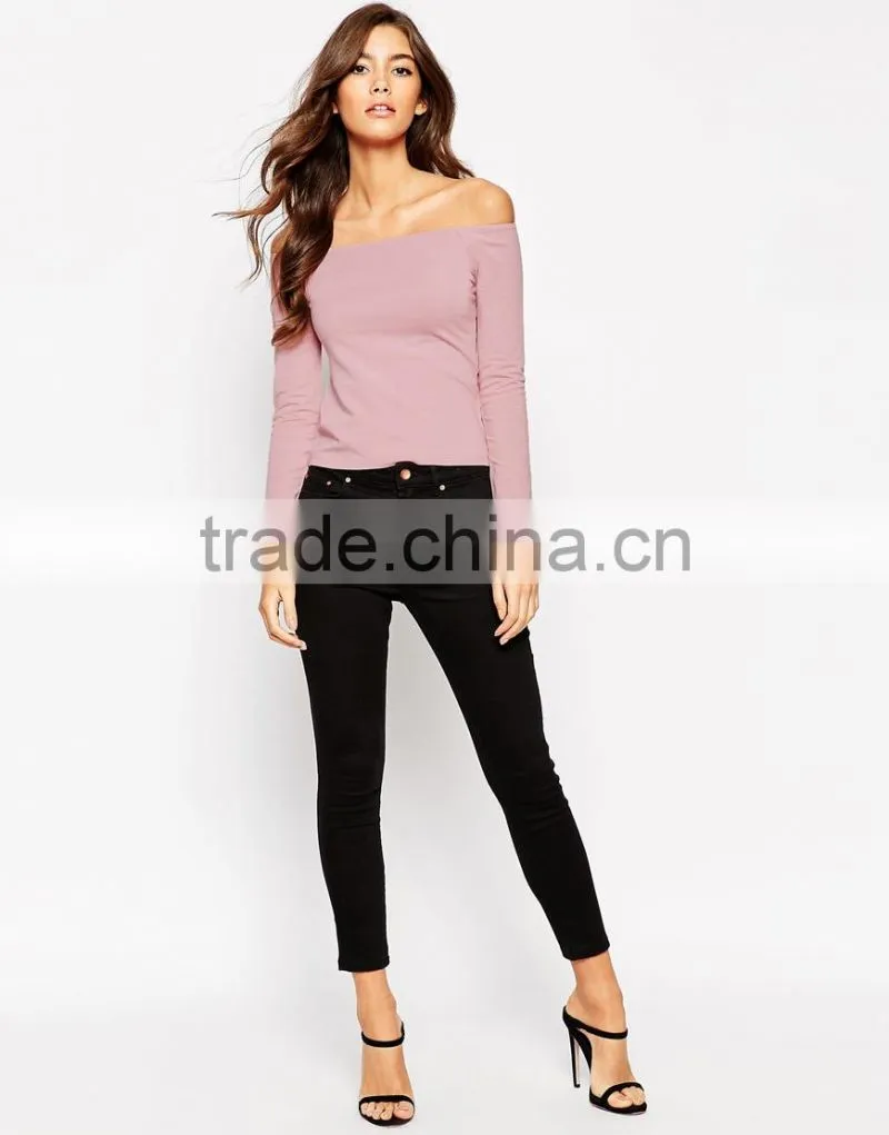 China factory OEM ODM 2015 customized Off Shoulder Top With Long Sleeves