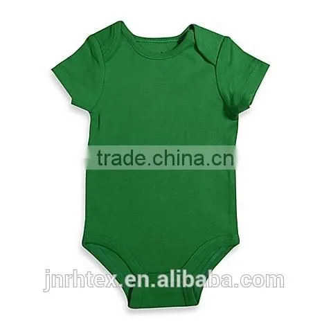 Short sleeve blank baby romper in green,custom plain baby rompers cotton