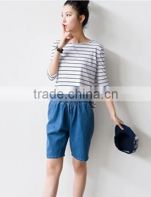 2016 new fashion all match loose half sleeve striped t-shirts for ladies