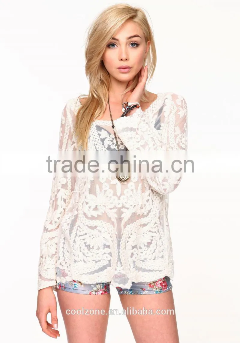 Latest summer lace blouse fashion blouses for middle aged women