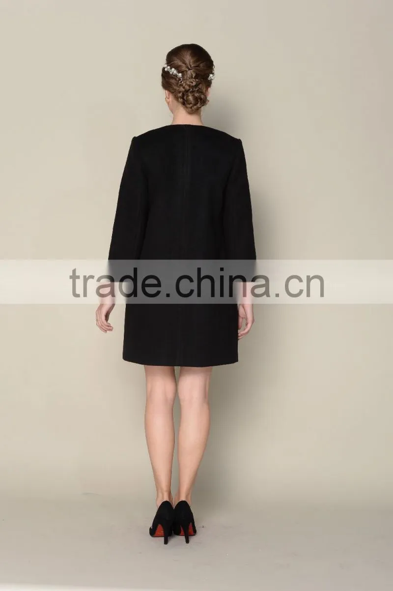 latest 2015 black and white elegant coat model women winter coat 1pieces