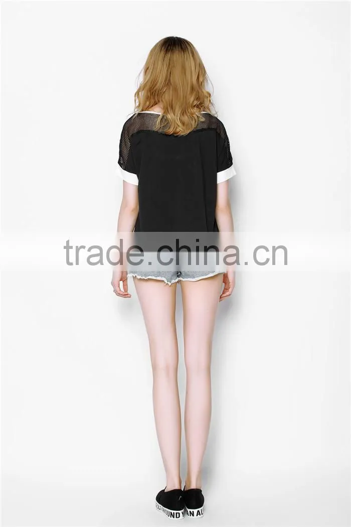 latest high fashion summer free pattern printed ladies black foreign t shirts, ladies cotton t shirts, overseas t shirts