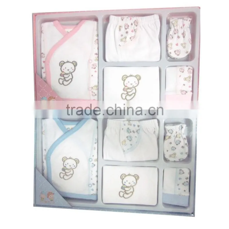 New born baby clothes 5pcs gift set baby top baby pants baby bib baby cap baby gloves mittens