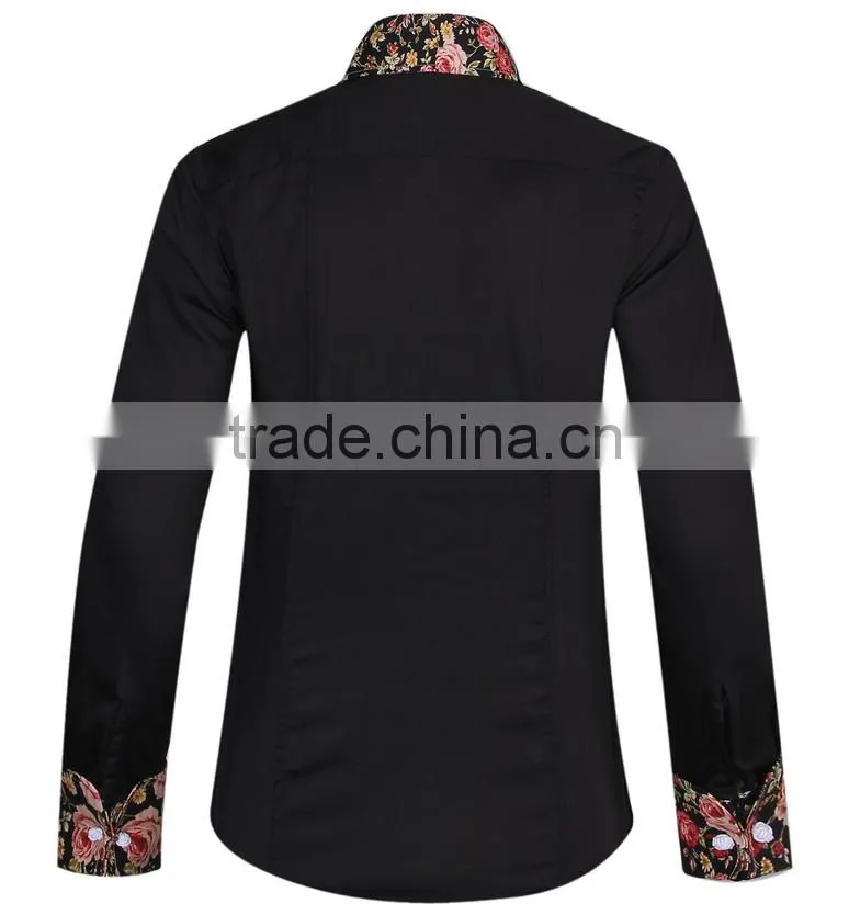 2017 new trend men's shirt with contrast collar and cuff