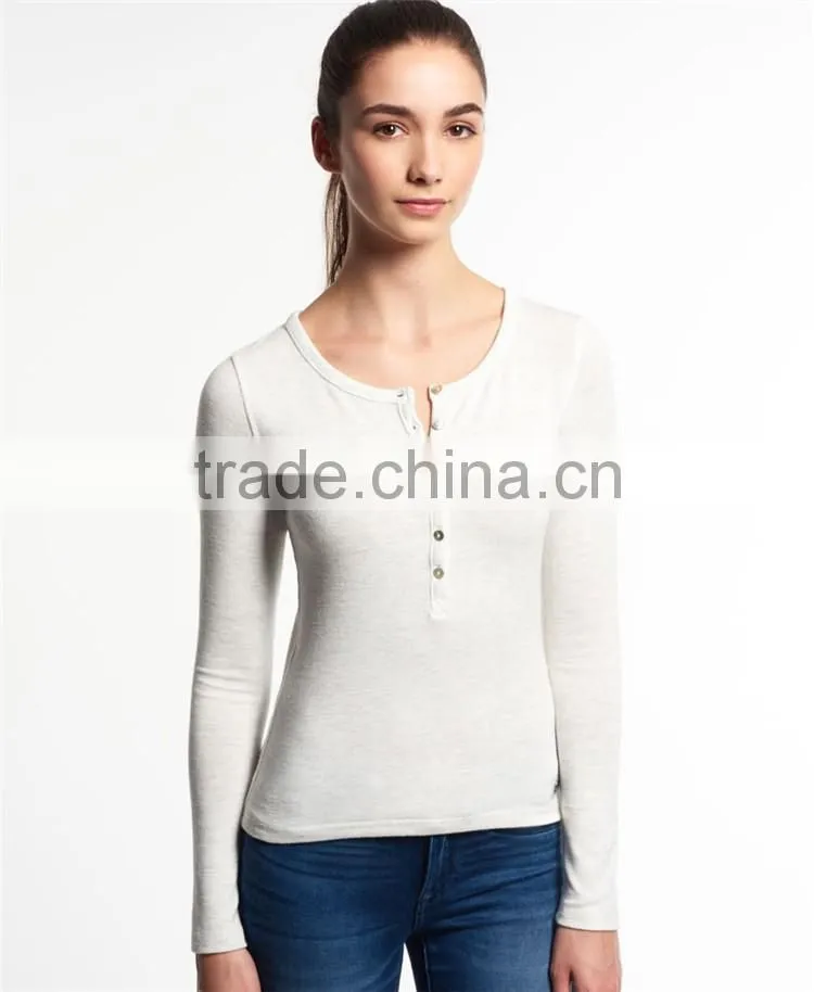 2016 Guangzhou Shandao Autumn Casual Style Women Daily Wear Long Sleeve Round Neck Slim White Rayon Tops
