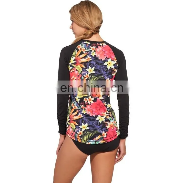 High quality floral printed breathable long sleeve Anti UV rash guard for women