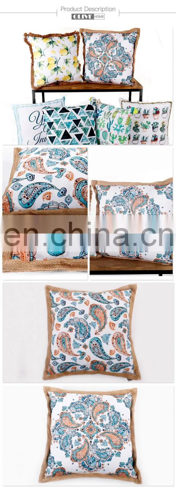 Factory Selling Patio Furniture Gold-rimmed Waterproof Printing Wholesale Outdoor Cushion Pillow
