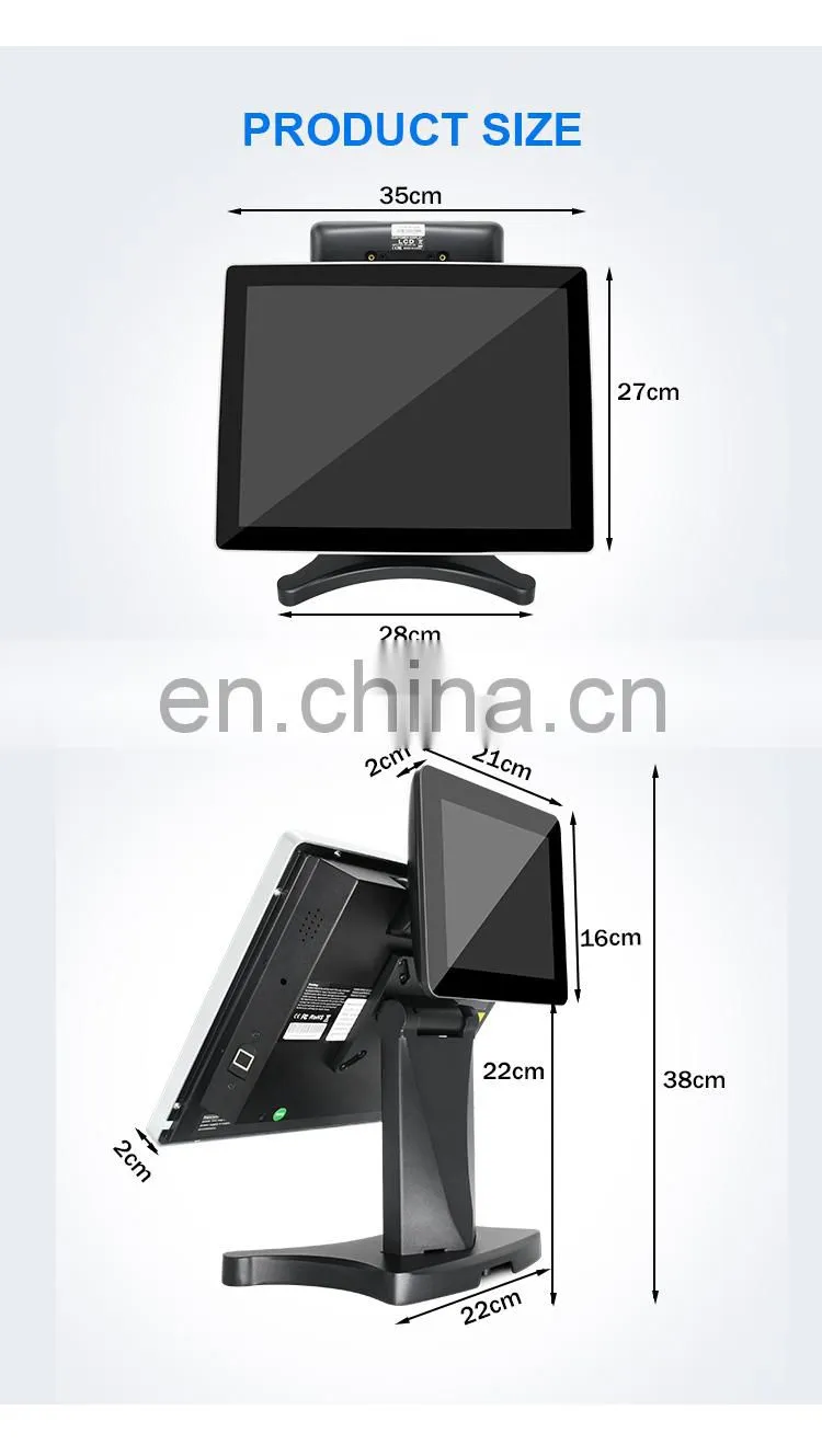 15'' Touch Screen all in one POS system Wifi/Dual Screen Cash Register/Built-in 8inch Customer Display Cashier POS Machine