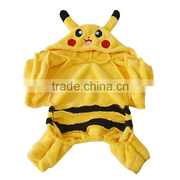Dog Pikachu Apparels with Double Sided Coral Fleece Material fit for Spring Autumn and Winter