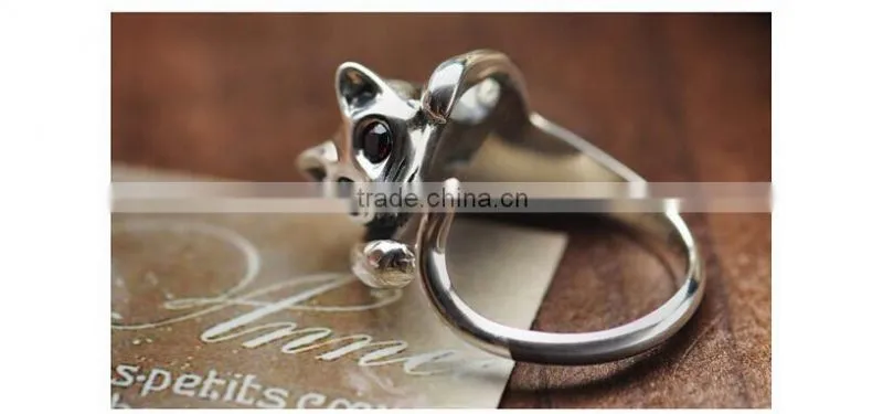 Silver Plated Kitten Cat Ring With Crystal Eyes Gift Women's Jewelry