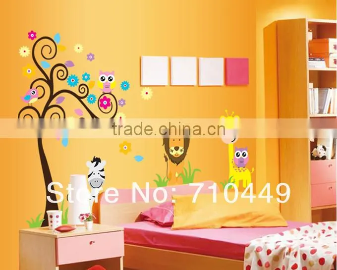 ALFOREVER PVC owl with tiger wall decals,pvc wall sticker