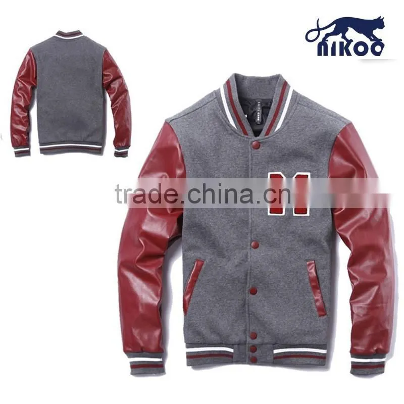 Quality Men's Fitted Leather Sleeves Varsity Wool Jackets with Chenille Patches