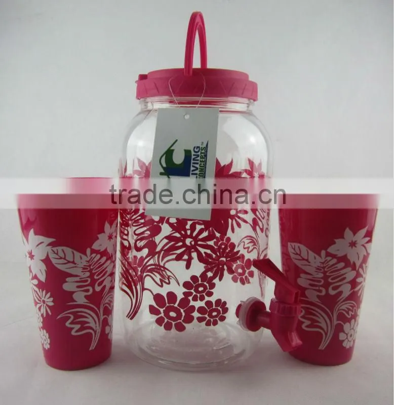 PET plastic sun tea jar BPA Free jar 25 pcs party drink set buffet juice dispenser with coasters, tumbers, ice cubes and stirs