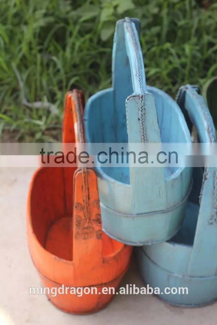 Chinese antique wooden painted basket