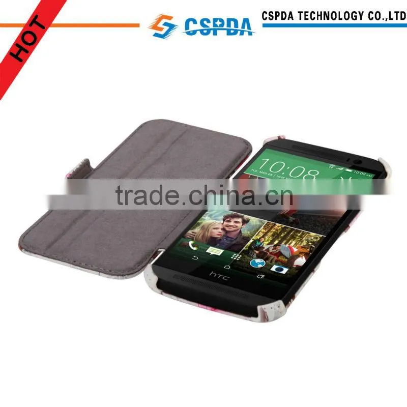 For 2014 HTC one 2 m8 cell phone flower stand leather case cover