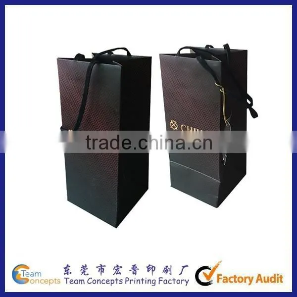 Custom printing wine packaging paper bag with cotton handle