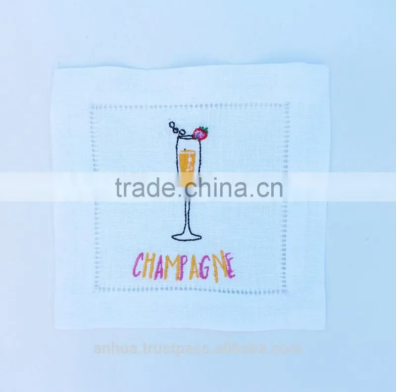Monogrammed cocktail napkin, lastest design embroidered linen cocktail napkin