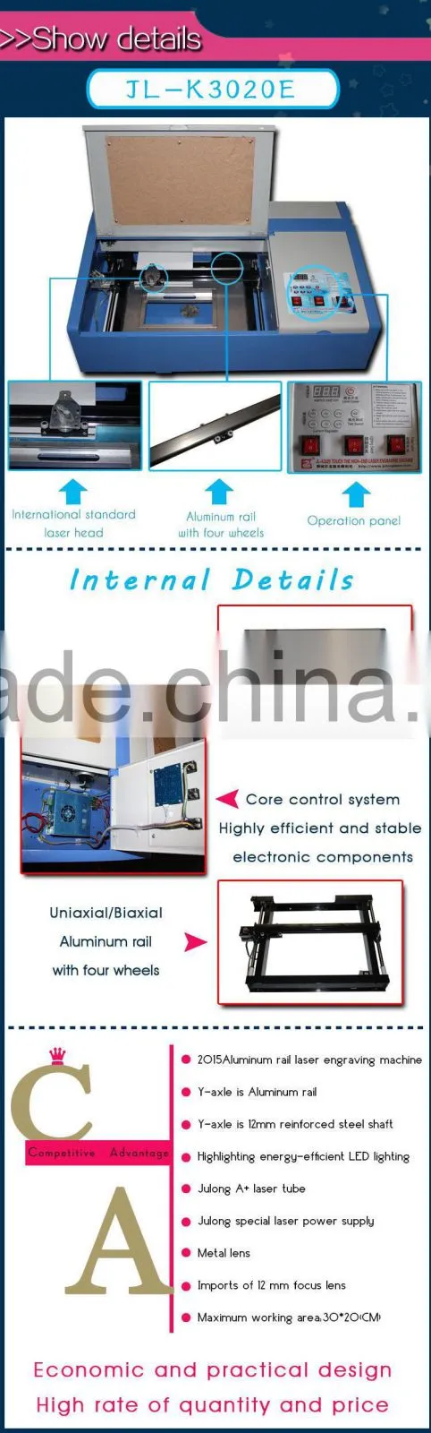 3020 CO2 Laser Type and Laser Cutting Application laser cutting machine 300*200mm