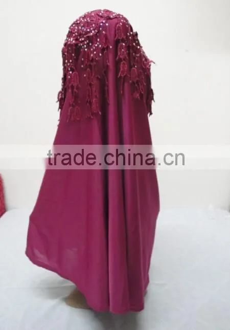 H309 latest instant hijab with lace fringes and rhinestones,muslim scarf