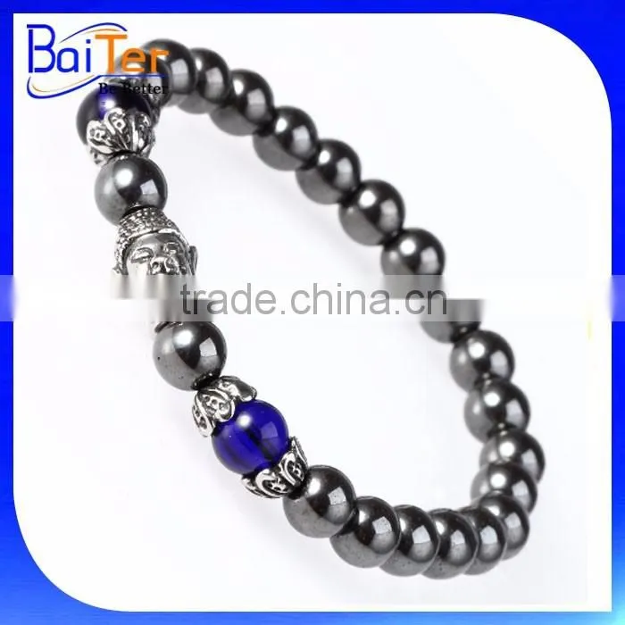 European Fashion Buddha Designs Black Agate Lava Bead Buddha Head Bracelet Wholesale