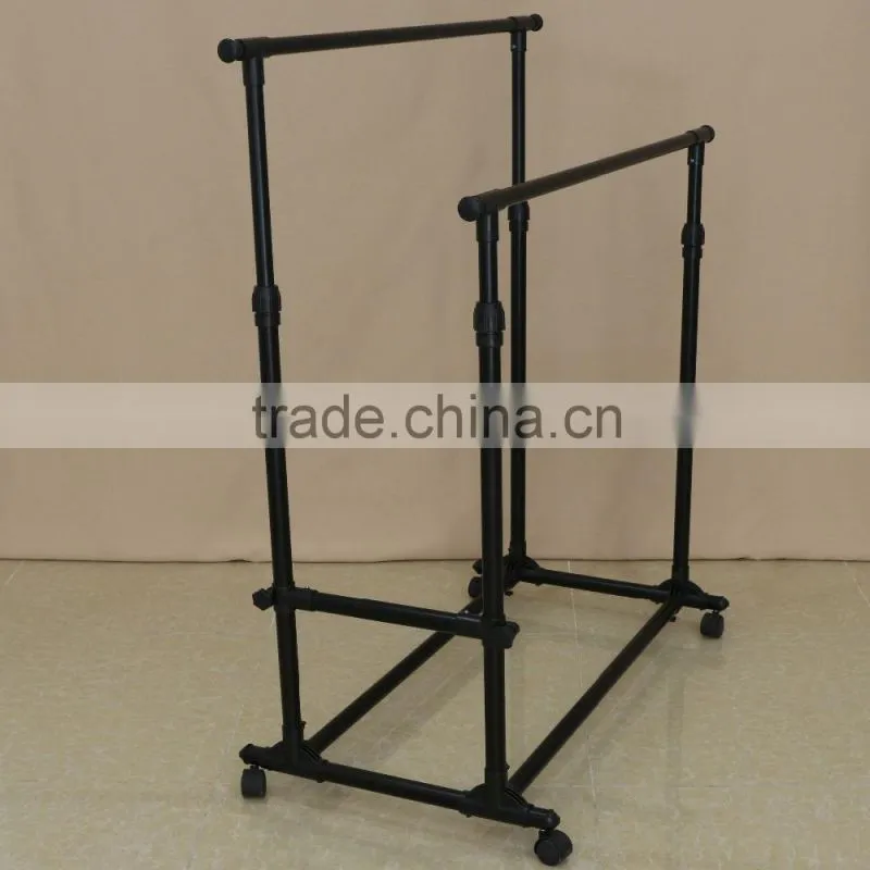 Adjustable metal display hanging rack with wheels
