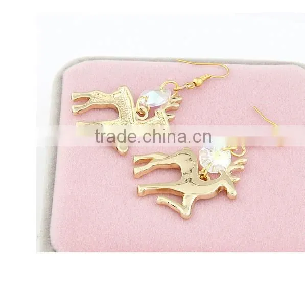 Chrismas motif ornaments New 2013 promotion crystal gold metal alloy elk earring wholesale earring