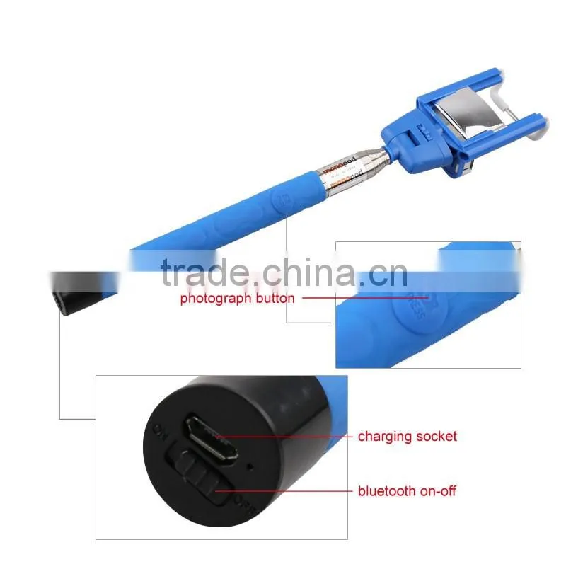Extendable steel material wireless bluetooth selfie stick for moblie for cell phone