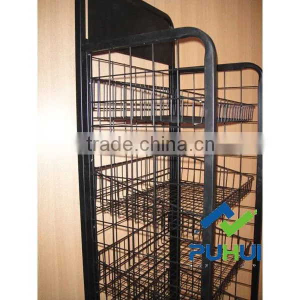 mobile metal wire universal floor display shelf with strong capability