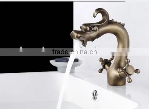 Luxury graceful dragon brass faucet bathroom dual handle gold basin faucet
