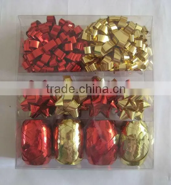 HOT SALE 12PCS Gold/Red Metallic Poly Gift Ribbons Bows Pack, Curling Ribbon Bows