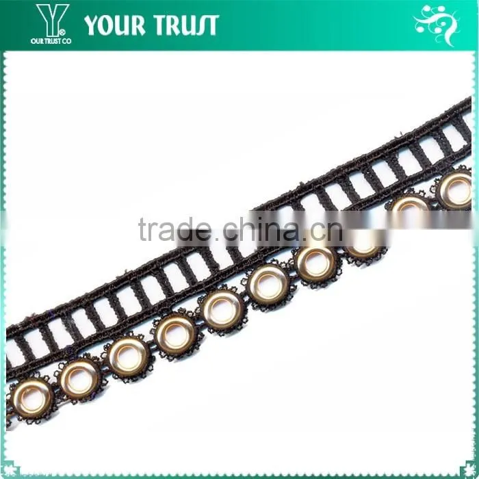 Width 1.2 Centimeter Black Silver Metallic Nylon Braid Trimming