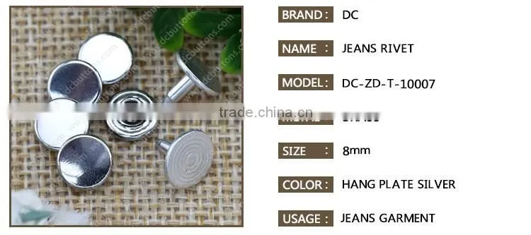 8MM shiny silver hang plating brass garment rivet