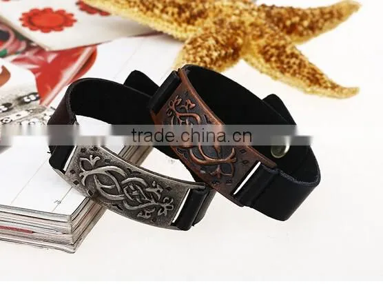 Black New style Genuine Leather Bracelet Men Cuff Bracelet Wristband