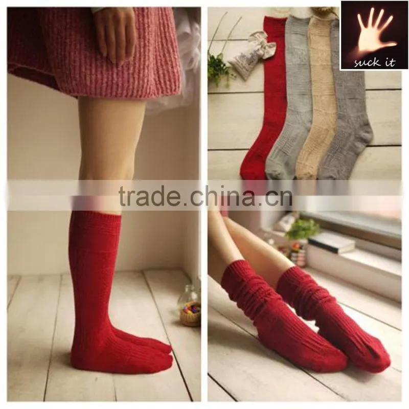 custom Women Girl Cotton knit Knee High Socks with Solid Color
