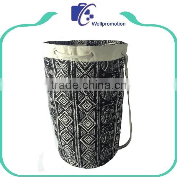 Ethnic style 12oz canvas drawstring round backpack
