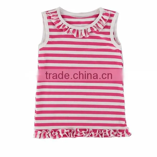 2016 wholesale strip cotton ruffle baby vest children clothing overseas oem service girls top design