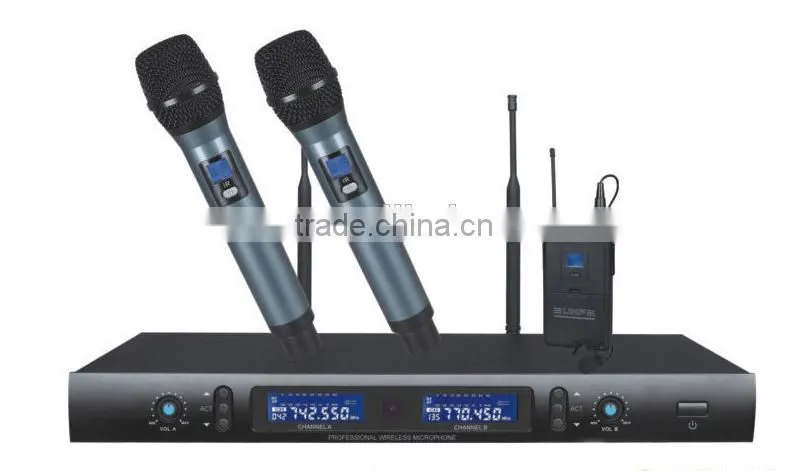UHF Professional wireless handheld microphone,Double channel wireless microphone