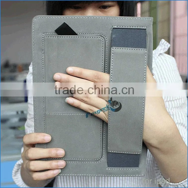 hot selling new design leather cover case with handle for ipad air/air 2 with Sleep/wake up function